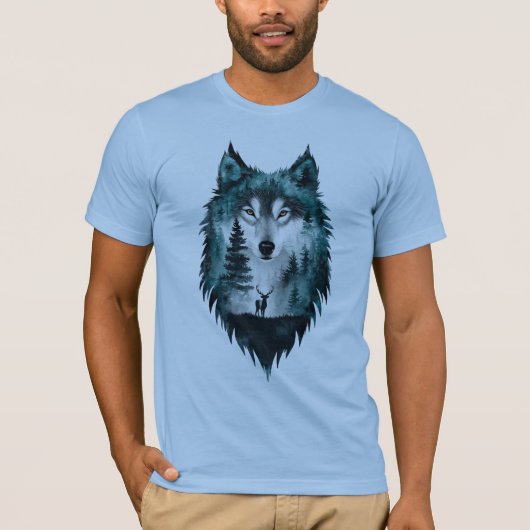 神秘的なオオカミの森Tシャツ(背面:Wild at Heart) Tシャツ (正面)
