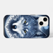 神秘的なオオカミの肖像画アート iPhoneケース (裏面横)