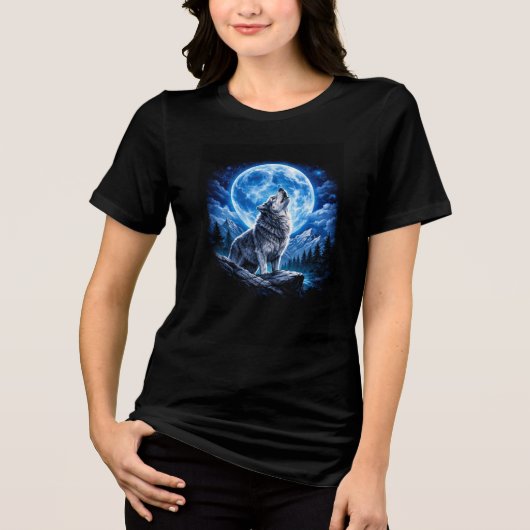 神秘的なオオカミの遠吠え トライブレンドTシャツ (正面)