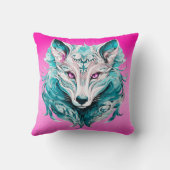 神秘的なオオカミ | エレガントターコイズ&ピンクウルフ クッション (裏面)