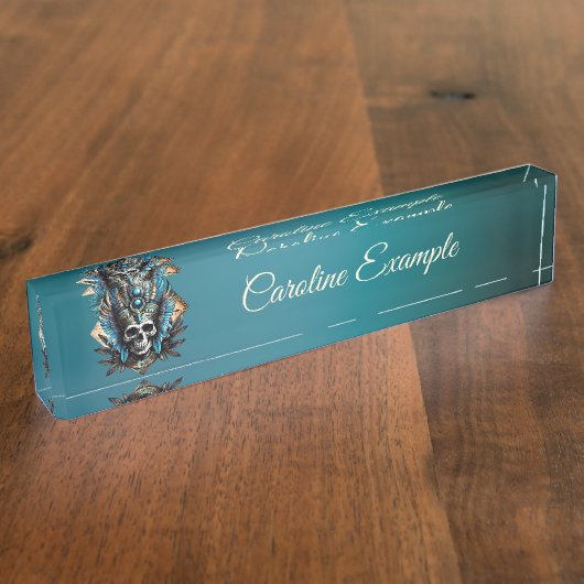 神秘的なオーラを体現するスカル デスクネームプレート (側面)