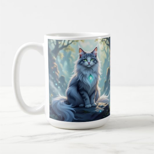 **神秘的なオーラを持つ威厳ある幻想の猫 - ハイファンタジーF** コーヒーマグカップ (左)