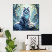 **神秘的なオーラを持つ威厳ある幻想の猫 - ハイファンタジーF** ポスター (ホームオフィス)