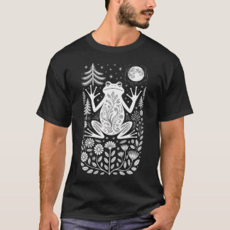 神秘的なカエル 月の林版画アート 森の月齢 Tシャツ