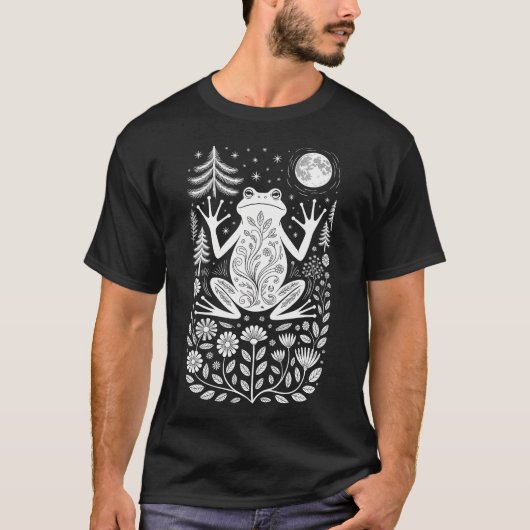 神秘的なカエル 月の林版画アート 森の月齢 Tシャツ (正面)