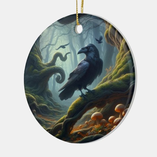 神秘的なカラスの森の色合い セラミックオーナメント (左)