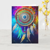 神秘的なカラフルドリームキャッチャーハッピーバースデー カード (黄色い花)