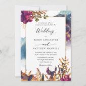 神秘的なガーデンパープル、ティール（緑がかった色）、ブルーと金ゴールド結婚ズ 招待状 (正面)