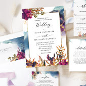 神秘的なガーデンパープル、ティール（緑がかった色）、ブルーと金ゴールド結婚ズ 招待状