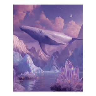 神秘的なクジラの夢の世界、すみれ色の空 ポスター