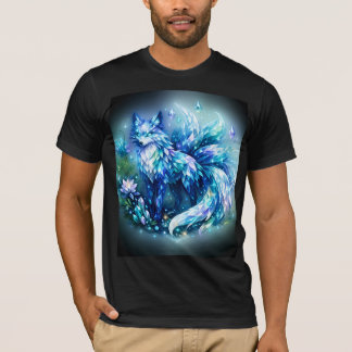 神秘的なクリスタルフォックスの幻想芸術 メンズTシャツ Tシャツ