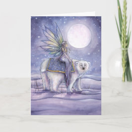 神秘的なクリスマスカードの妖精の乗馬の白くま シーズンカード