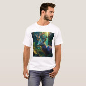 神秘的なクリスマス - 魔法の森の輝く鹿 Tシャツ (正面フル)
