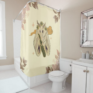 神秘的なグラフィックアートワーク，ベージュ妖精ガ シャワーカーテン