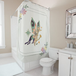 神秘的なグラフィックアートワーク、緑の妖精蝶 シャワーカーテン