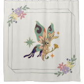 神秘的なグラフィックアートワーク、緑の妖精蝶 シャワーカーテン (正面)