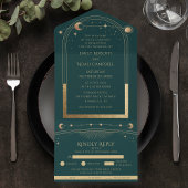 神秘的なグリーンゴールドサン ムーン天文学 スペース オールインワン招待状