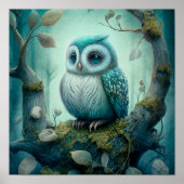 神秘的なグリーンフォレストフクロウ |フクロウプリント ポスター (正面)