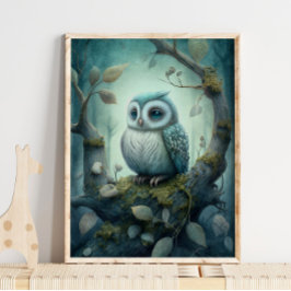 神秘的なグリーンフォレストフクロウ |フクロウプリント ポスター
