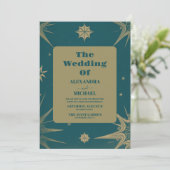 神秘的なグリーン金ゴールド太陽ムーン天文学宇宙結婚式 招待状 (スタンド正面)