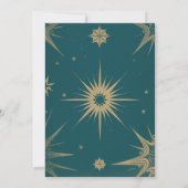 神秘的なグリーン金ゴールド太陽ムーン天文学宇宙結婚式 招待状 (裏面)