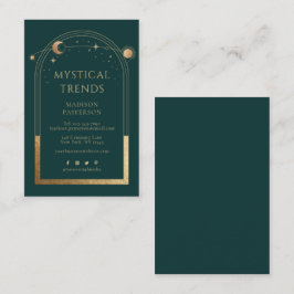 神秘的なグリーン金ゴールド太陽ムーン天文学宇宙 名刺