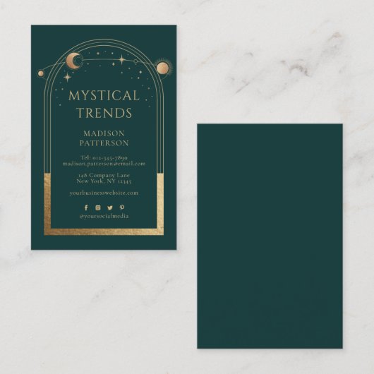 神秘的なグリーン金ゴールド太陽ムーン天文学宇宙 名刺 (正面/裏面)