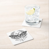 神秘的なゴシックな蛾　植物学的な天体のラインアート スクエアペーパーコースター (インサイチュ)