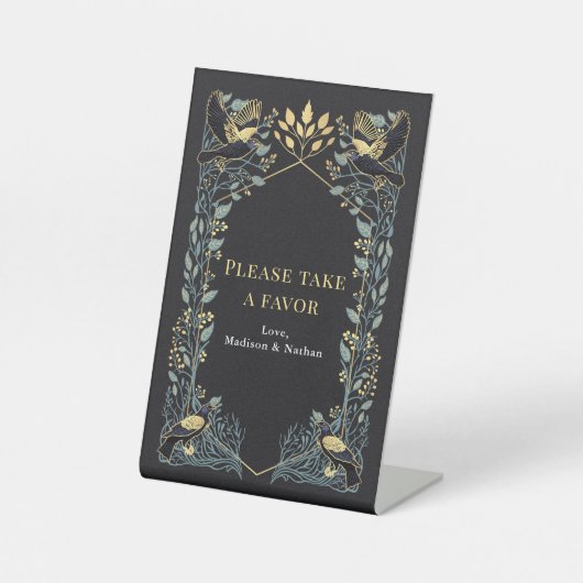 神秘的なゴシックラベンダーの花のウェディングギフト 台座サイン (正面)