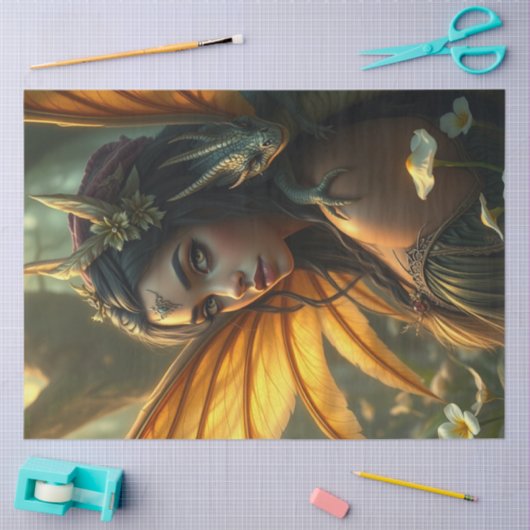 神秘的なゴシック様式のドラゴンの妖精 薄葉紙 (クラフト)