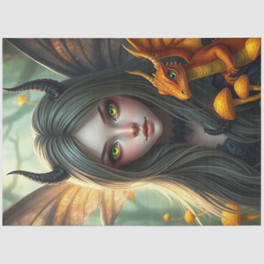 神秘的なゴシック様式のドラゴンの妖精 薄葉紙 (正面)