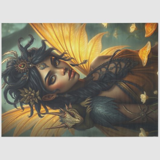 神秘的なゴシック様式のドラゴンの妖精 薄葉紙 (正面)