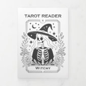 神秘的なゴシック様式の黒と白の魔女タロットデザイン 三つ折りカード (カバー)