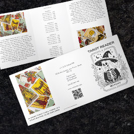 神秘的なゴシック様式の黒と白の魔女タロットデザイン 三つ折りカード