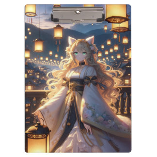 神秘的なゴールデンキャットガールロイヤリティダブルサイド クリップボード