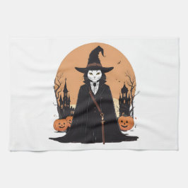 神秘的なサレムブラックキャットとカボチャ キッチンタオル