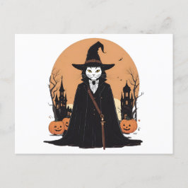 神秘的なサレムブラックキャットとカボチャ シーズンポストカード