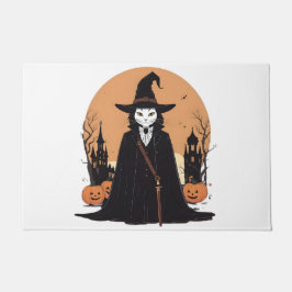 神秘的なサレムブラックキャットとカボチャ ドアマット
