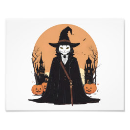 神秘的なサレムブラックキャットとカボチャ フォトプリント