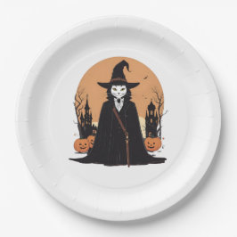 神秘的なサレムブラックキャットとカボチャ ペーパープレート