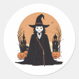 神秘的なサレムブラックキャットとカボチャ ラウンドシール