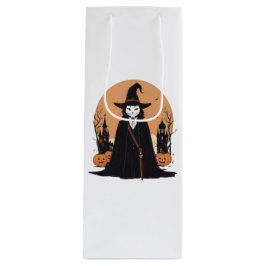神秘的なサレムブラックキャットとカボチャ ワインギフトバッグ