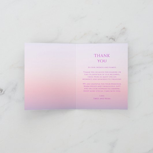 神秘的なサンセットピンクの太陽の月の星の写真結婚の数 サンキューカード (内部)