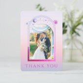 神秘的なサンセットピンクの太陽の月の星写真結婚の サンキューカード (スタンド正面)