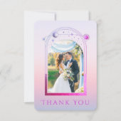 神秘的なサンセットピンクの太陽の月の星写真結婚の サンキューカード (正面)