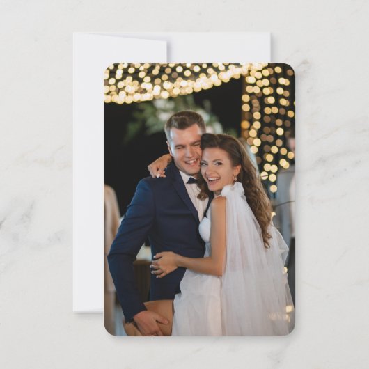 神秘的なサンセットピンクの星の月の結婚写真 サンキューカード (裏面)