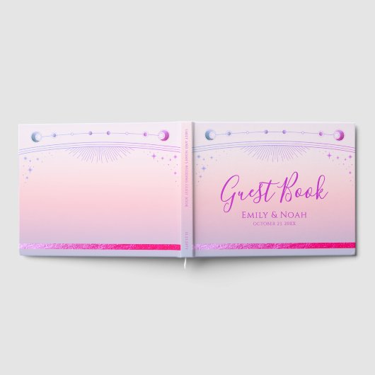神秘的なサンセットピンクサンムーンスター結婚ズ ゲストブック (全面)