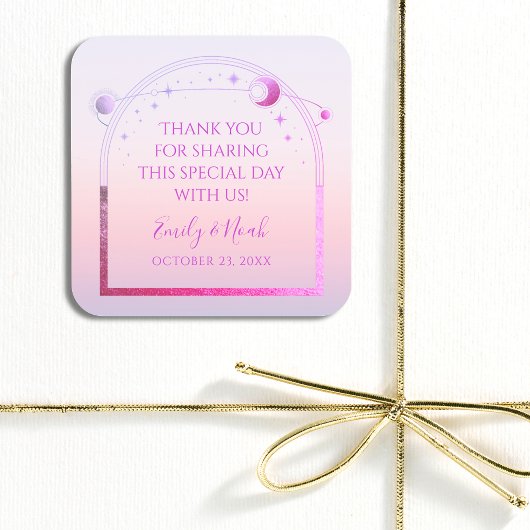 神秘的なサンセットピンクサンムーンスター結婚ズ スクエアシール