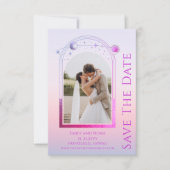 神秘的なサンセットピンクサンムーンスター結婚ズ セーブザデート (正面)