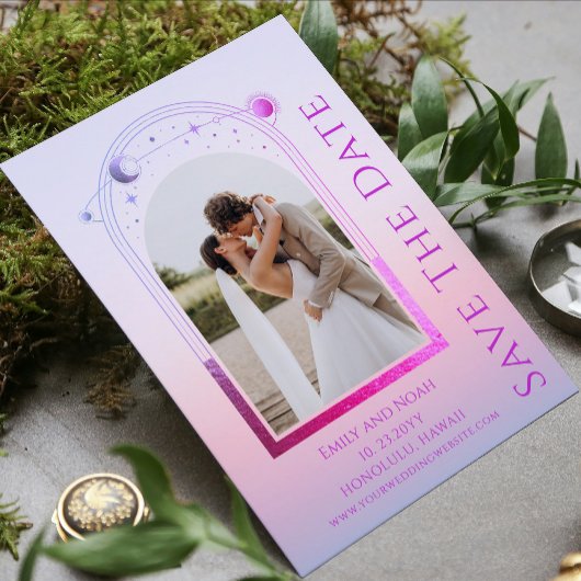 神秘的なサンセットピンクサンムーンスター結婚ズ セーブザデート